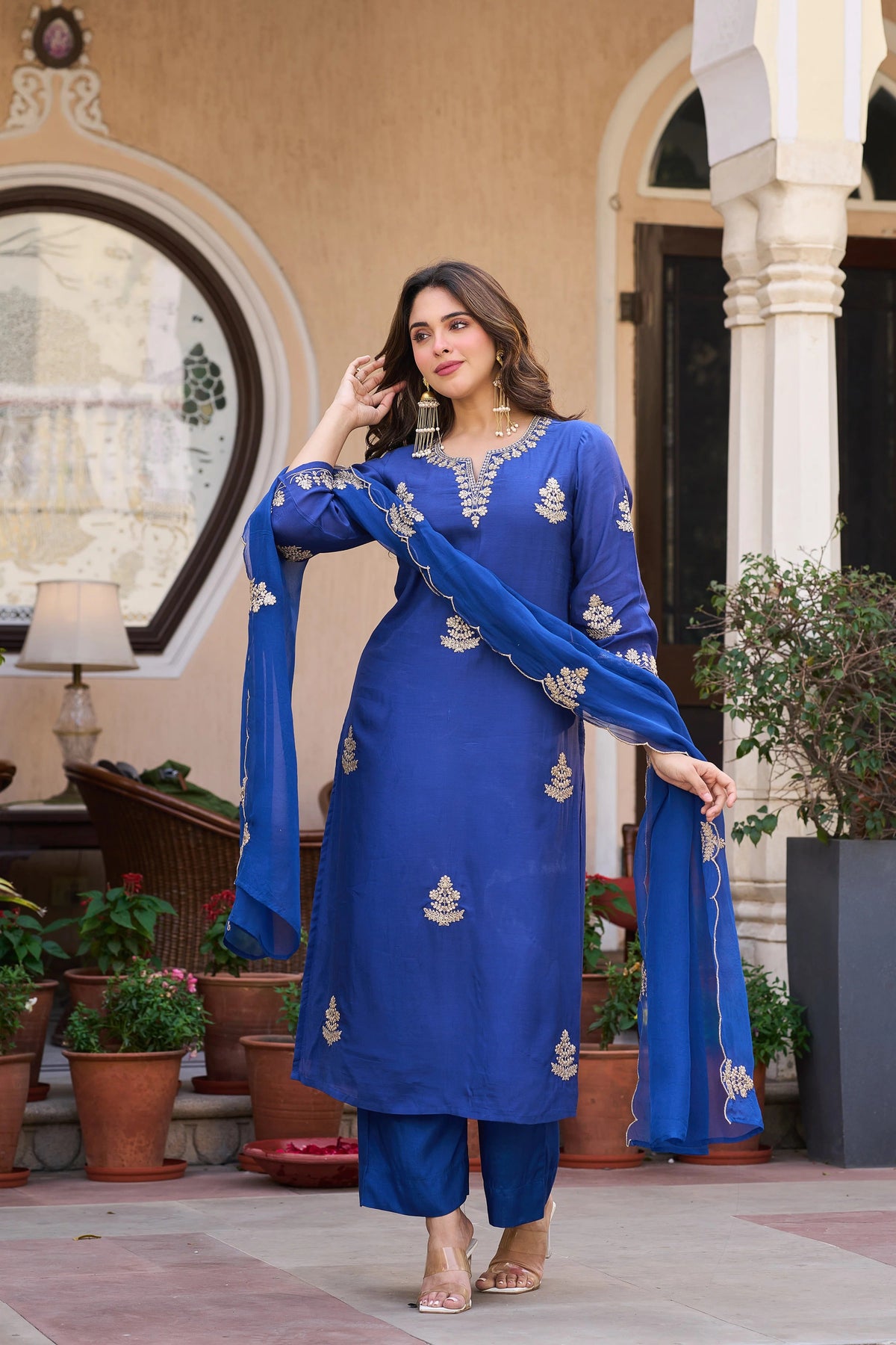 Viscose Chanderi Embroidered Suit Set ✨