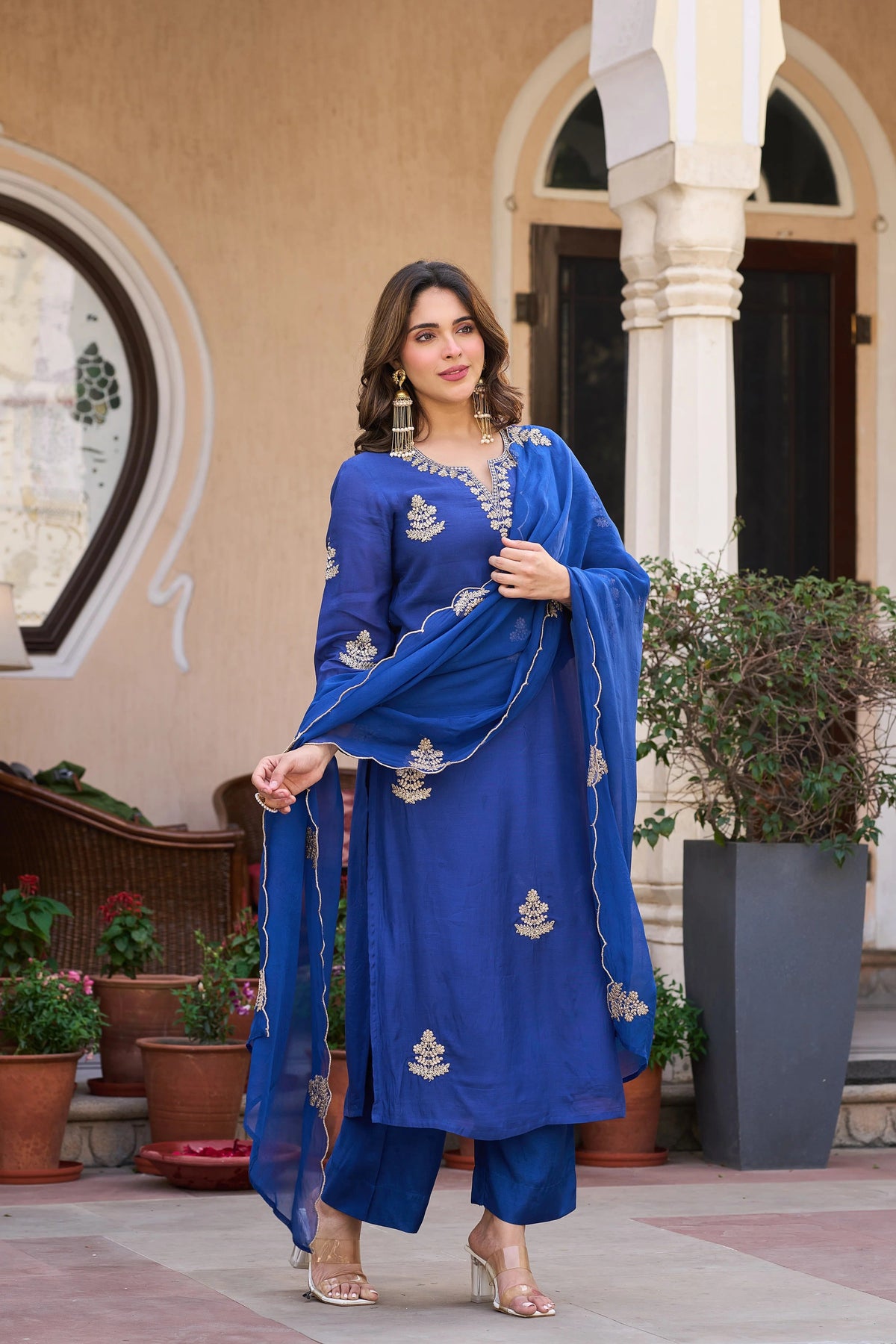 Viscose Chanderi Embroidered Suit Set ✨