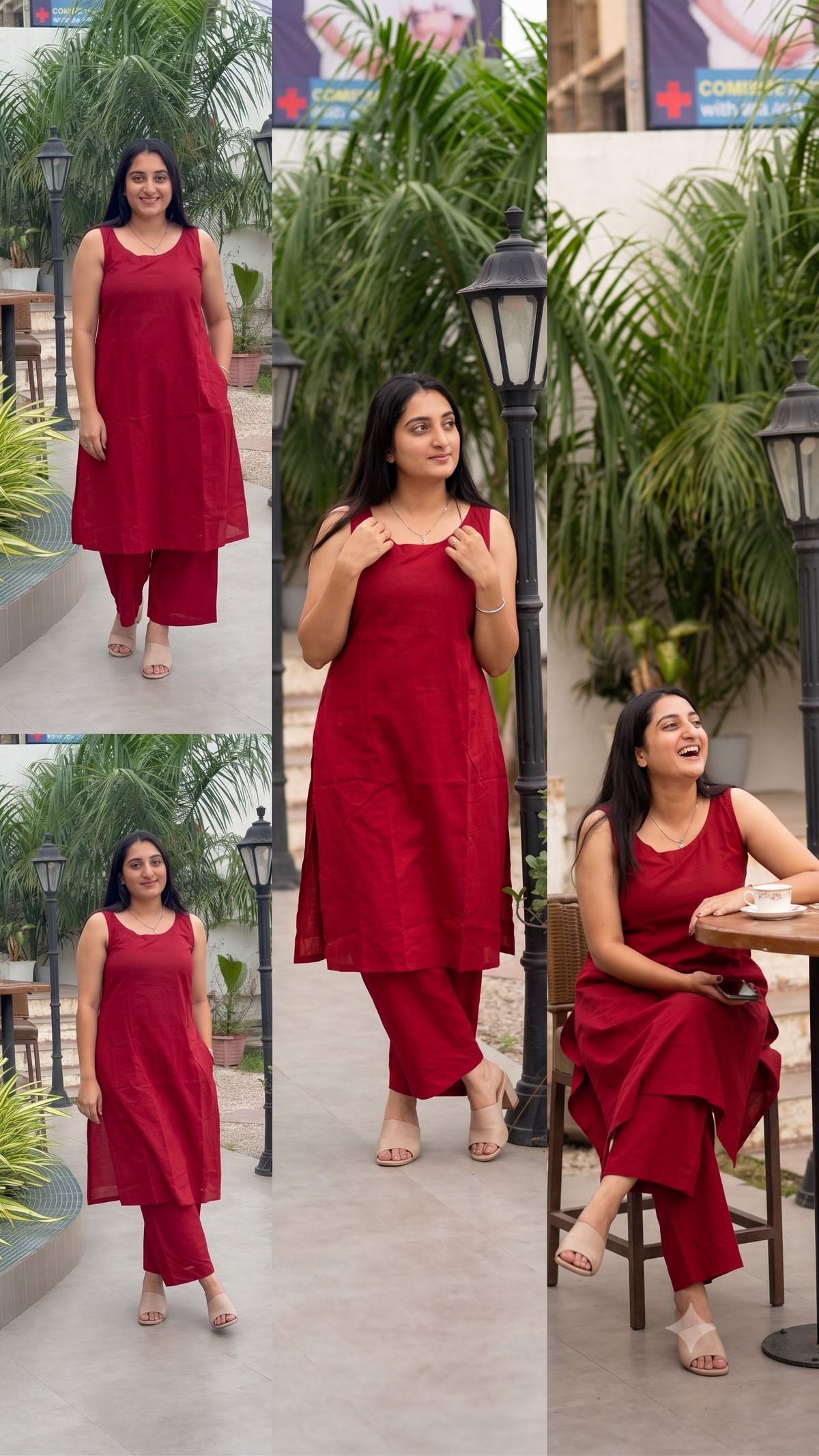 Women's Sleeveless A-Line Maroon Kurta with Wide-Leg Pants BY THEMACHINGCLUB
