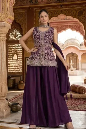 Georgette Embroidered Sharara Set ✨