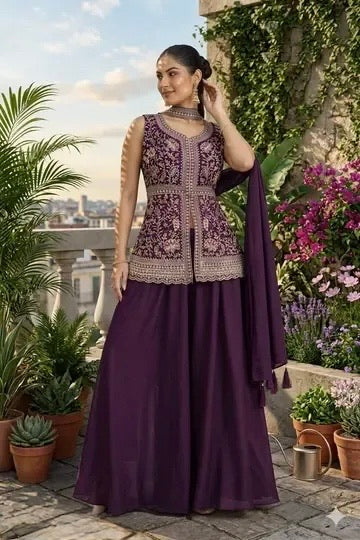 Georgette Embroidered Sharara Set ✨