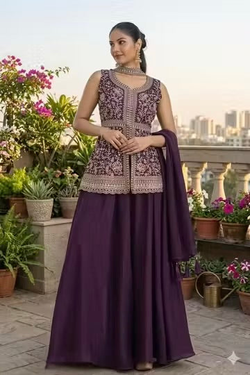 Georgette Embroidered Sharara Set ✨