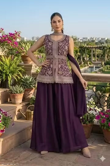 Georgette Embroidered Sharara Set ✨