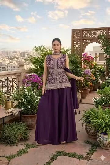 Georgette Embroidered Sharara Set ✨