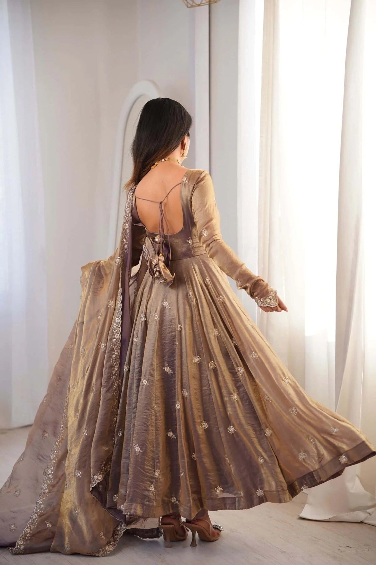 Fendy Satin Embroidered Gown Set ✨