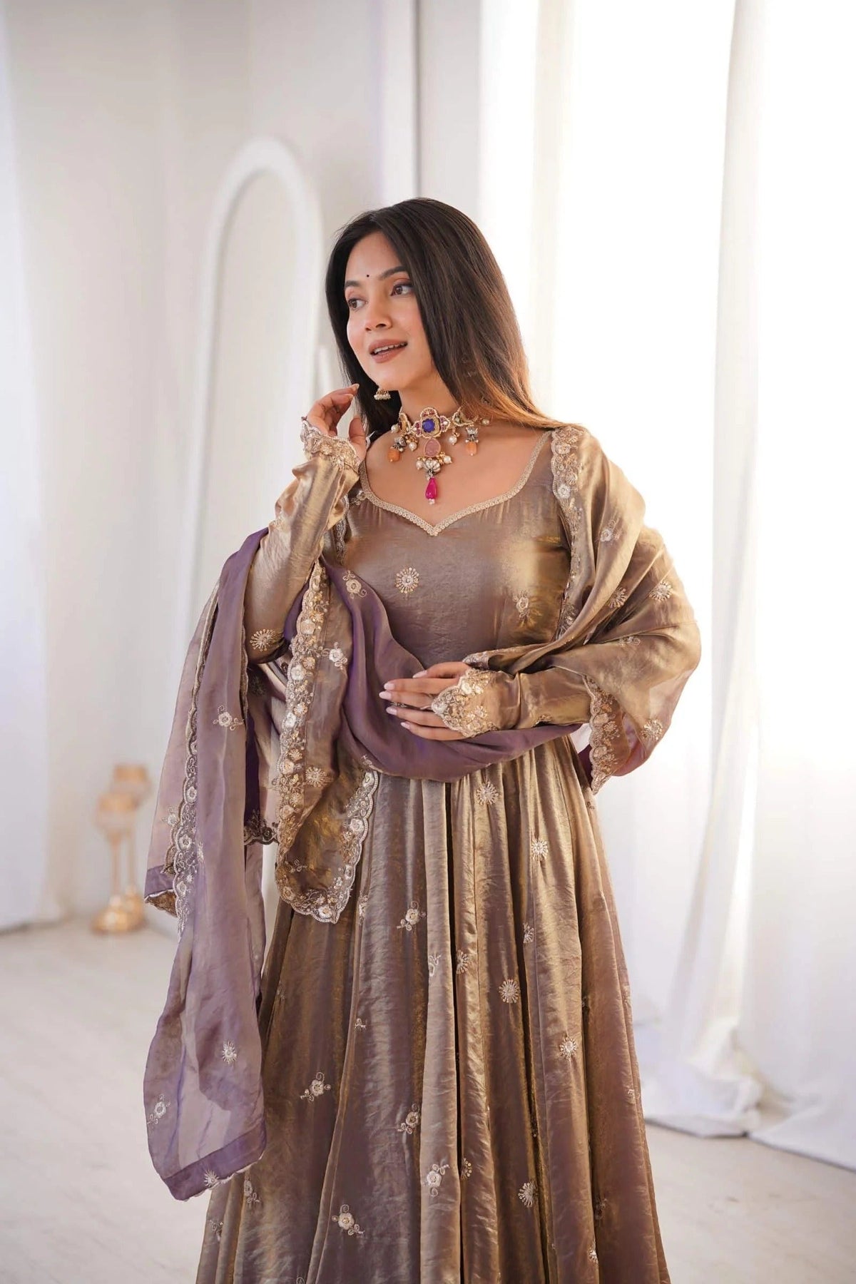 Fendy Satin Embroidered Gown Set ✨