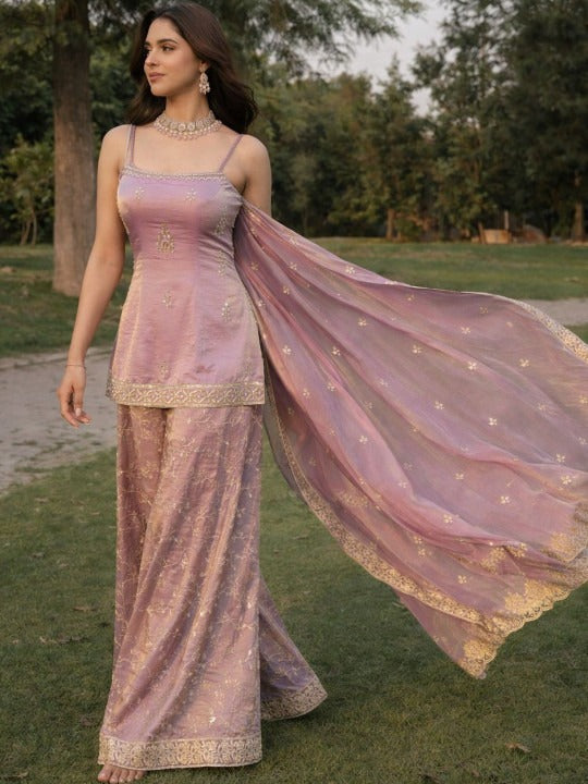 Fendy Satin Embroidered Sharara Set ✨