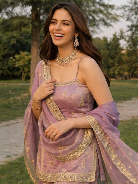 Fendy Satin Embroidered Sharara Set ✨