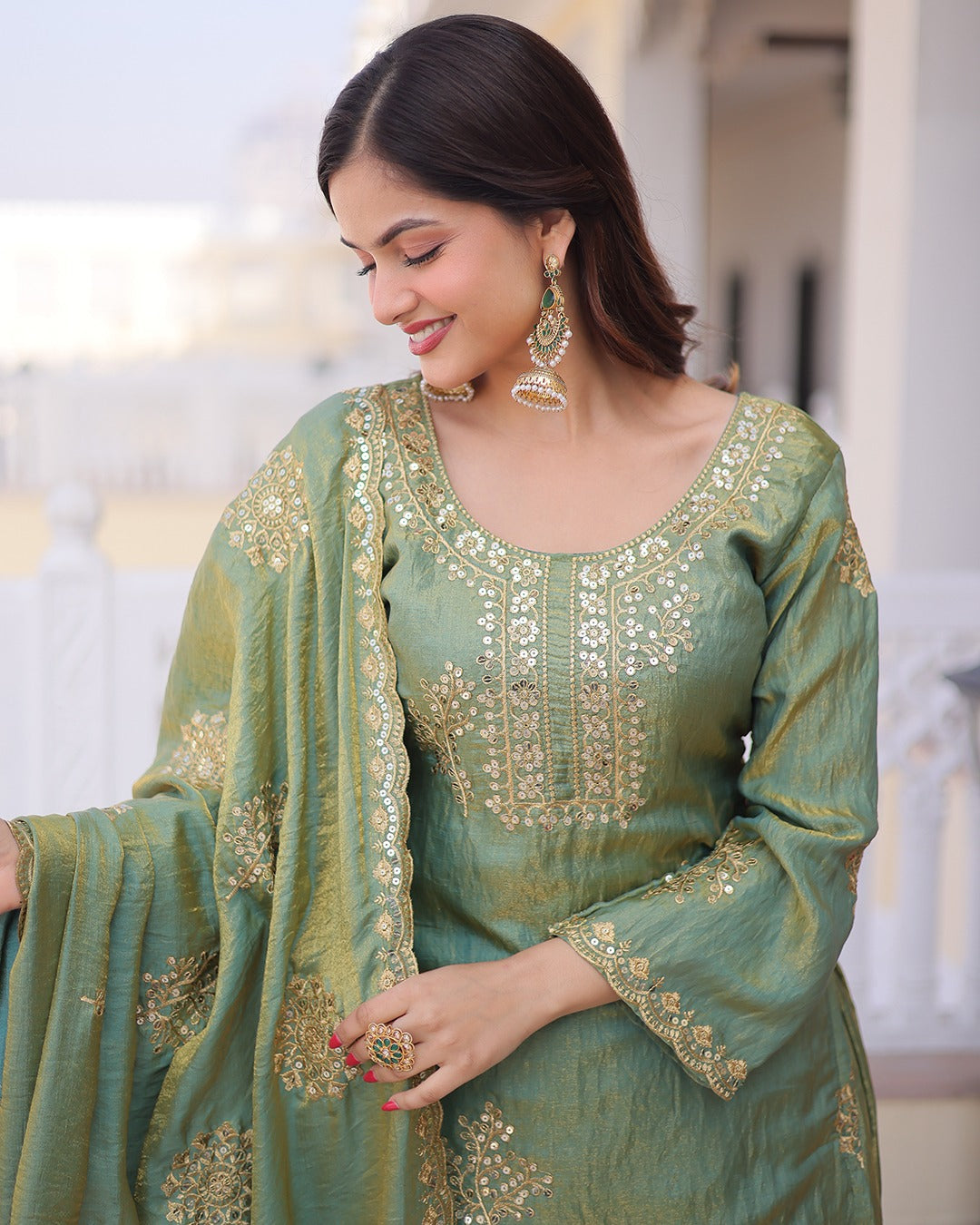 CP Vichitra Embroidered Suit Set ✨