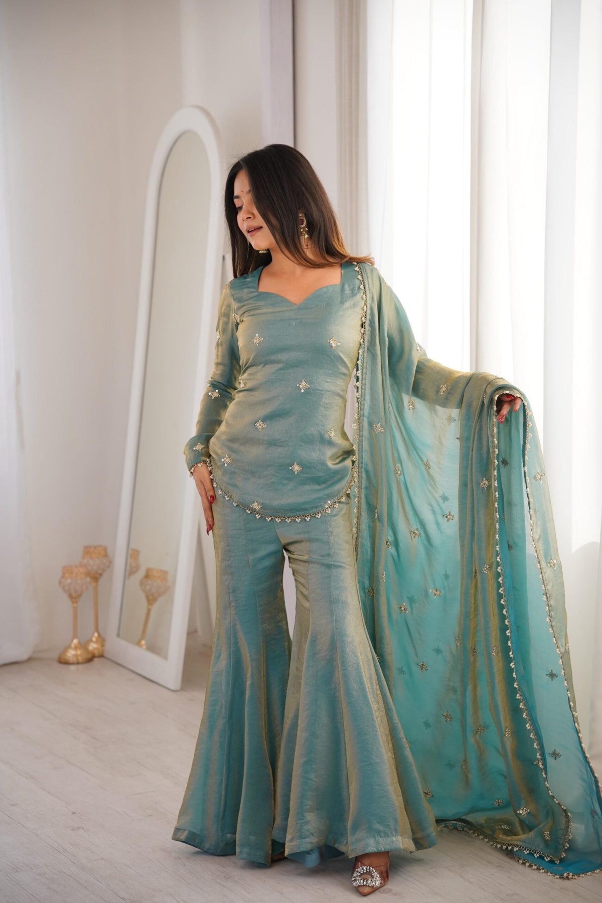 Fandy Silk Bitswork Palazzo Set