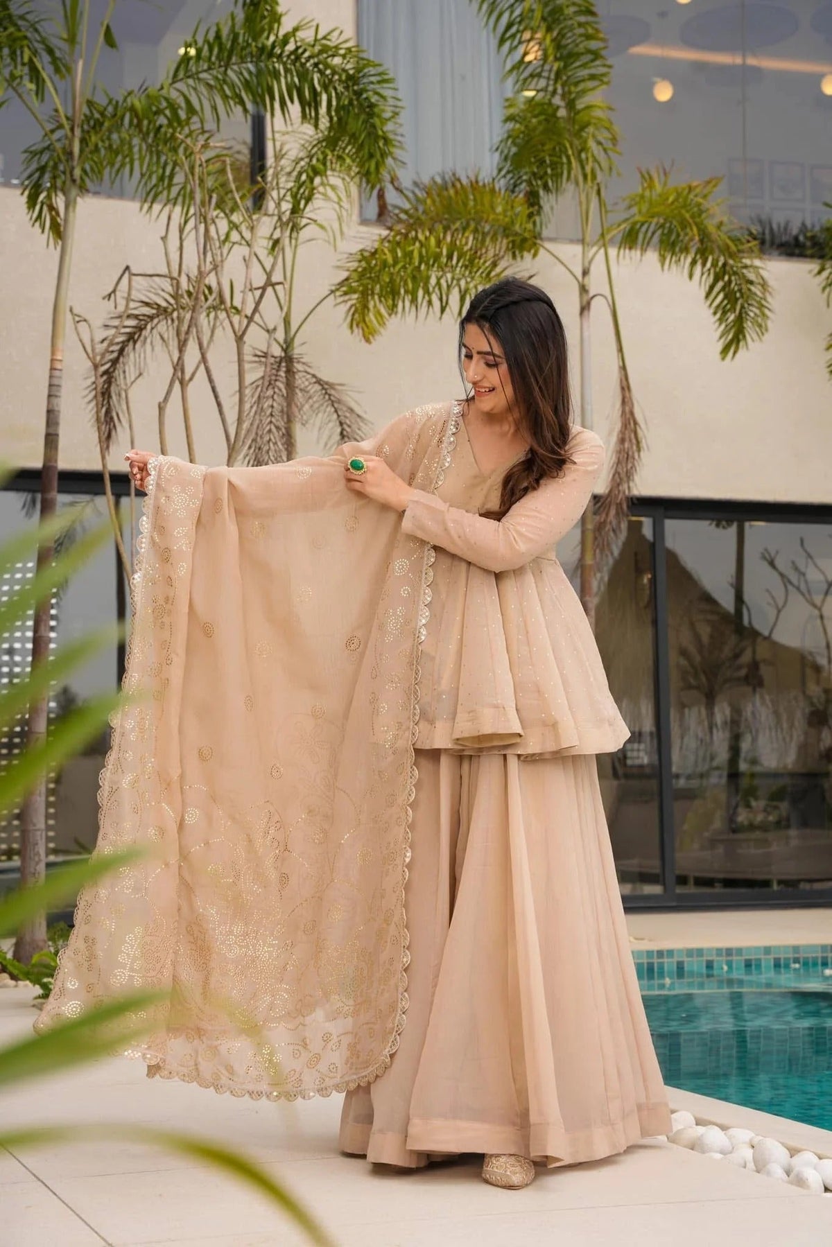 Crunchy Embroidered Sharara Set ✨