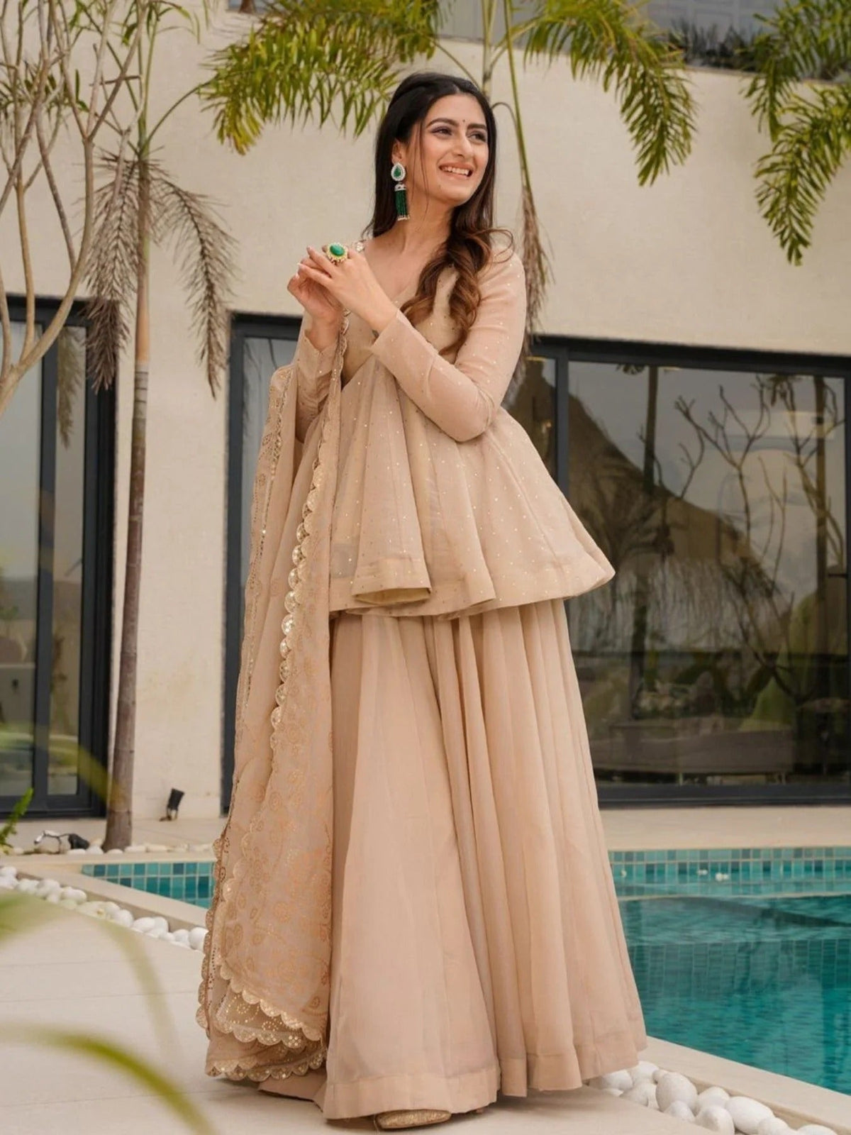 Crunchy Embroidered Sharara Set ✨