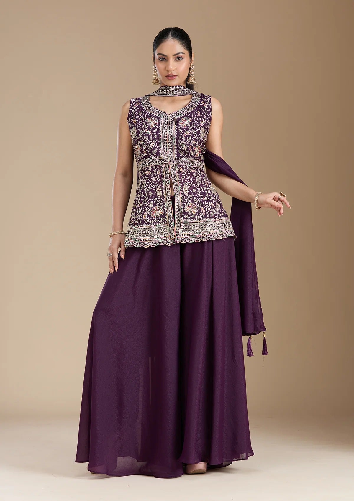 Georgette Embroidered Sharara Set ✨