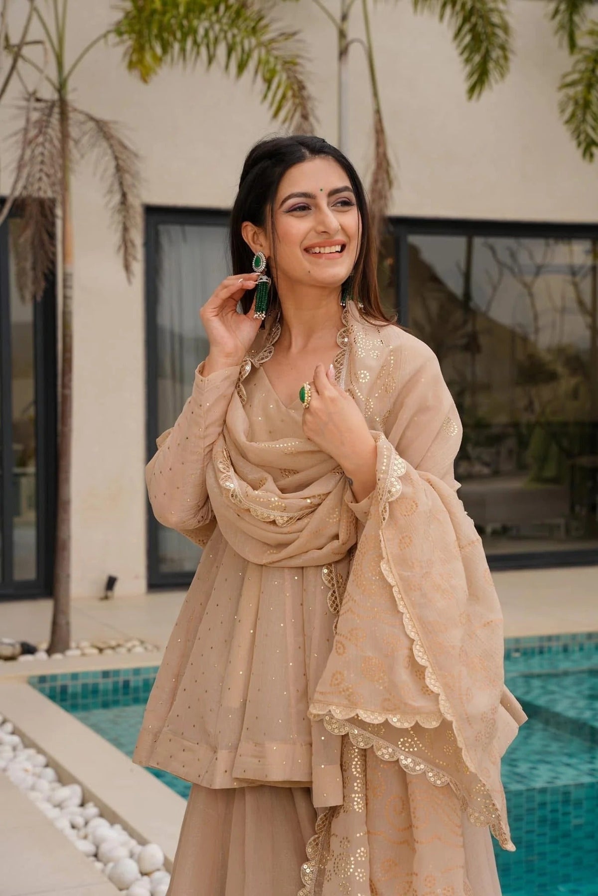 Crunchy Embroidered Sharara Set ✨
