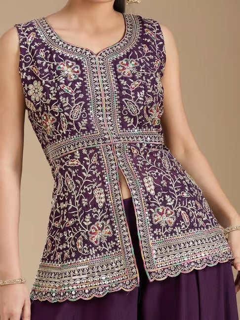 Georgette Embroidered Sharara Set ✨